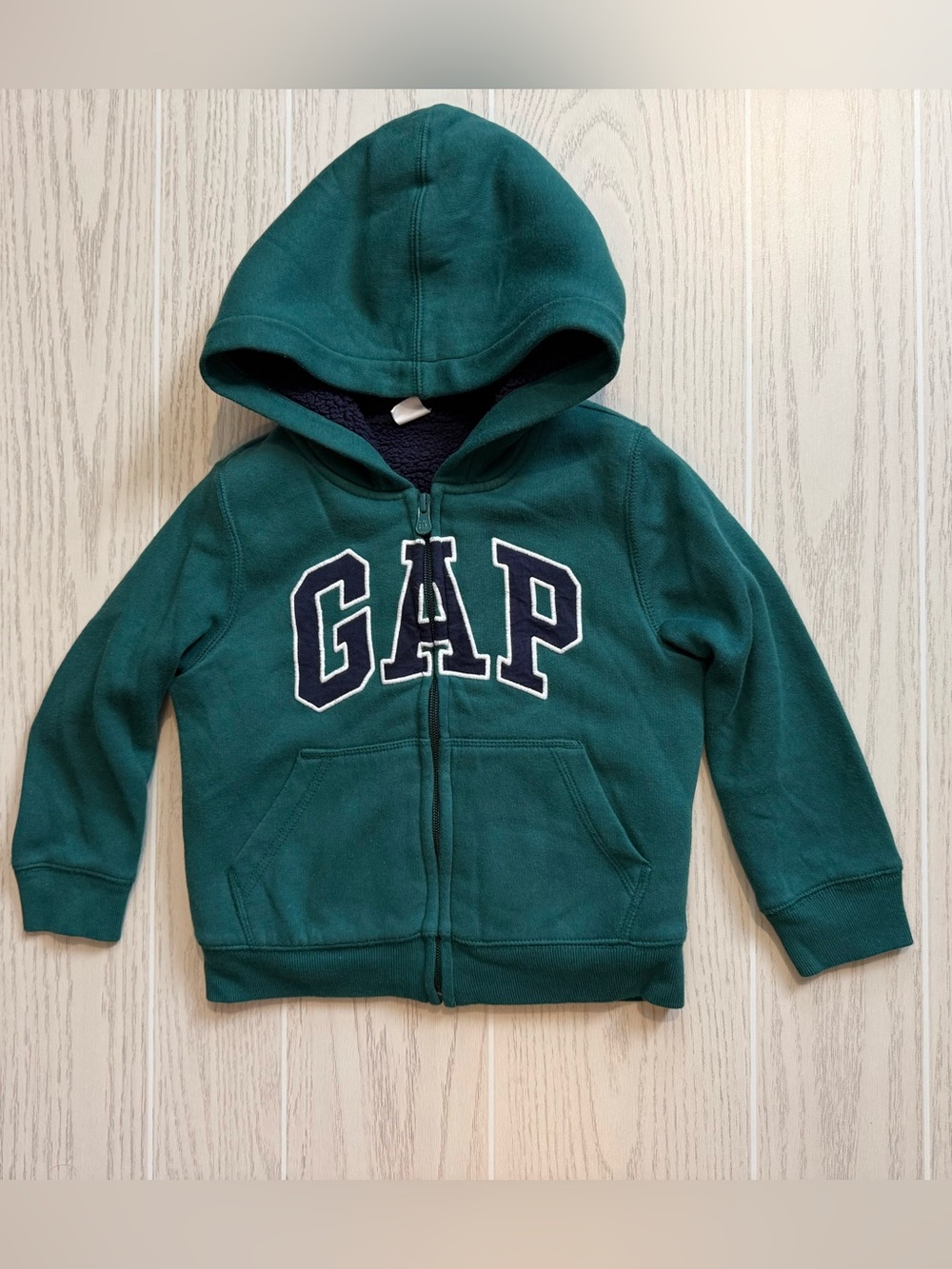 Baby Gap Boys 4 Years Green Fleece Lined Full Zip Logo Hoodie
